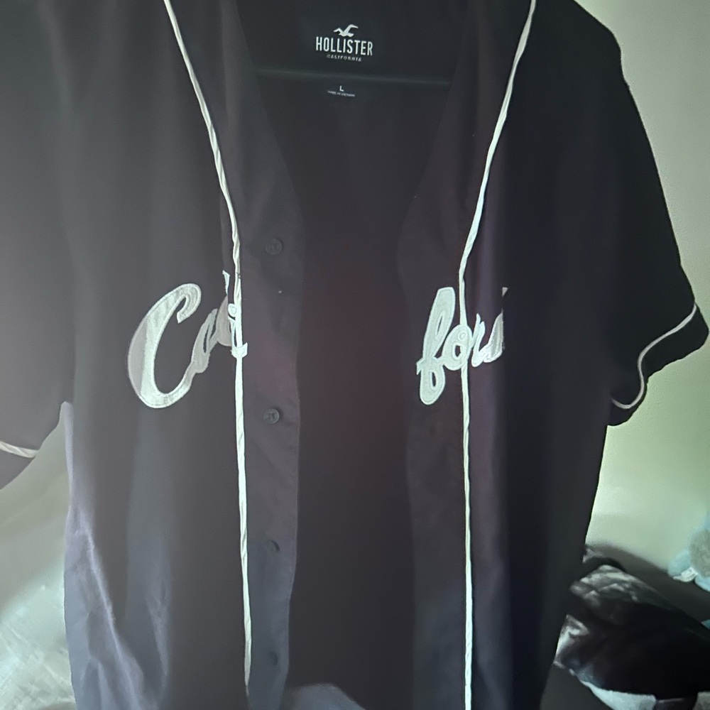 Hollister Black Baseball Jersey with White Trim